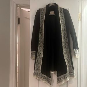 Anthropologie black and white wool duster sweater - size small
